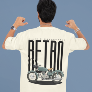 Retro Classic Motorcycle, Bold Typography Oversized T-Shirt