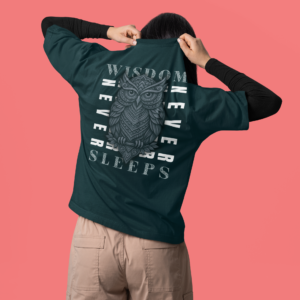 Wisdom Never Sleeps, Owl Graphic Oversized T-Shirt